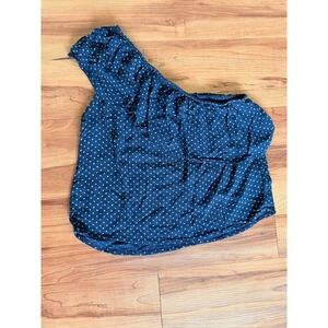 American Eagle Outfitters One Shoulder Top Blue Polka Dot Blouse Size S